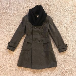 Grey Wool Pea Coat with Knitted Collar - S